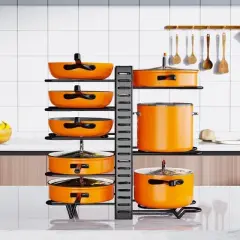 Itopfox Upgraded Pots and Pans Organizer Rack for Kitchen Storage with 8 Tiers & 3 DIY Methods, Rust-proof & Anti-slip
