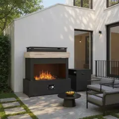 YARDSIGHT Propane Ventless Gas Fireplace 50,000 BTU, Durable Iron Build, Gray & Black Finish, Outdoor-Ready with Protective PVC Rain Cover