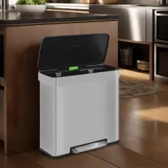 BestMassage Trash Can 15 Gallon/60L Stainless Steel Garbage Can with Removable Inner Bucket Slow-Close Lid and Odor-Proof Bin