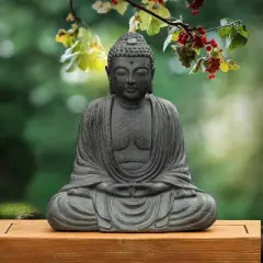 LuxenHome 17" H Gray MgO Meditating Buddha Garden Outdoor Statue