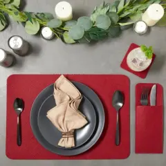 Juvale Felt Table Placemats Set of 8 for Dining Table and Kitchen Decor with Drink Coasters and Cutlery Pouches (Dark Red, 24 Pieces)