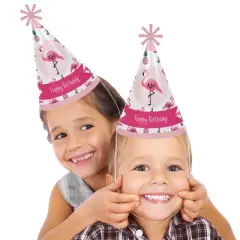Big Dot of Happiness Pink Flamingo - Party Like a Pineapple - Tropical Summer Cone Happy Birthday Party Hats for Kids & Adults - 8 Ct (Standard Size)