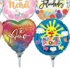 LoonBalloon 9 Inch Spanish Message Stick Value Pack Balloons (30 Pack) - Pre-Inflated