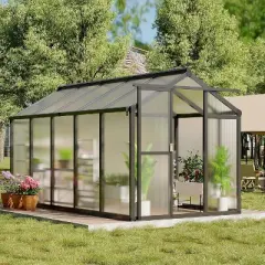 6x10x6.5 FT Greenhouses for Outdoors, Aluminum Green House with Polycarbonate Roof, Sliding Door, Adjustable Vent for Garden, Backyard, Patio, Black
