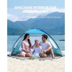 Boersma Pop Up Beach Tent &ndash; UPF 50+ sun shelter for 4. Quick setup, portable cabana for beach days, picnics, and outdoor shade protection.
