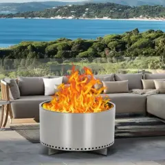 20.5" Smokeless Fire Pit, Portable Stainless Steel Wood Burner with Air Switch & Ash Pan, 80% Less Smoke, Even Heat for Camping/Backyard