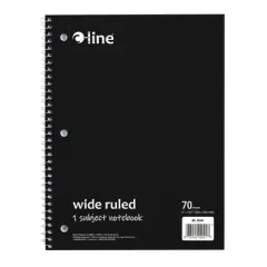 C-Line&reg; 1-Subject Notebook, 70 Page, Wide Ruled, Black, Pack of 12