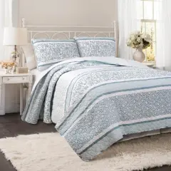 Nisha Reversible Quilt Set Blue - Lush D&eacute;cor