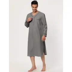 Lars Amadeus Men's Nightshirt Cotton Sleep Shirt Long Sleeves Henley Nightgown Sleepwear