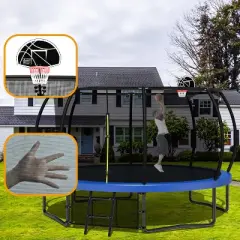 Jump Into Fun 12FT Recreational Kids Trampoline with Safety Enclosure Net & Ladder, Outdoor Recreational Trampolines