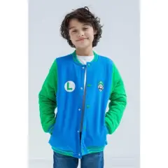 SUPER MARIO Nintendo Mario Luigi Zip Up Varsity Bomber Jacket Little Kid to Big Kid