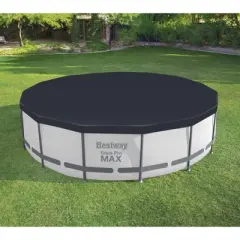 Bestway Flowclear PVC Round 15 Foot Pool Cover for Above Ground Frame Pools with Drain Holes and Secure Tie-Down Ropes, Black (Cover Only)