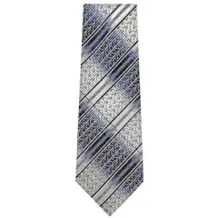 TheDapperTie Men's White, Black And Blue Stripes Necktie with Hanky