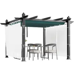 10x10ft Outdoor Aluminum Pergola Blue UV Block Canopy, White Mesh Net, Gray Frame, Tool-Free Assembly, Blue Curtains