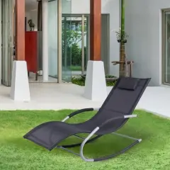 Outsunny Zero Gravity Rocking Chair Outdoor Chaise Lounge Chair Recliner Rocker with Detachable Pillow & Durable Weather-Fighting Fabric