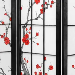 4 ft. Tall Cherry Blossom Shoji Screen - Black (4 Panels)