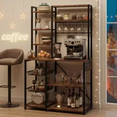 Bakers Rack with Power Outlet, Kitchen Stand, Kitchen Storage Rack