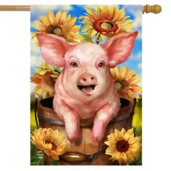 Happy Piglet Fall House Flag Sunflowers Autumn 28" x 40" Briarwood Lane