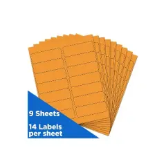 JAM Paper Address Labels 1 1/3" x 4" Neon Orange 14 Labels/Sheet 9 Sheets/Pack (359329611)