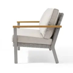 SONGMICS HOME Sencillo Collection - Loveseat, 2-Seat Sofa, Lounge Chair, Patio Seat, with Faux Wood Armrests,Gray and Beige