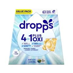 Dropps Laundry 4-in-1 Plus Oxi Power Biobased Detergent Pods - Free & Clear - 63ct