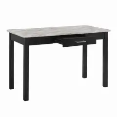 48" Desk with Drawer and Faux Marble Top White/Black - Benzara