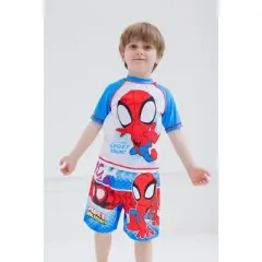 Marvel Spidey and His Amazing Friends Ghost-Spider Miles Morales Spider-Man Rash Guard and Swim Trunks Outfit Set Toddler