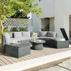 YOOCOZZ PE Wicker Patio 10-Piece Sectional Half Round Sofa Set for Free CombinationL-ight Gray