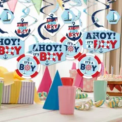 Big Dot of Happiness Ahoy It's a Boy - Nautical Baby Shower Hanging Decor - Party Decoration Swirls - Set of 40