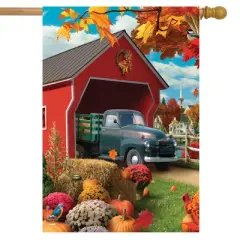 Harvest Bridge Autumn House Flag Pickup Truck Fall 28" x 40" Briarwood Lane