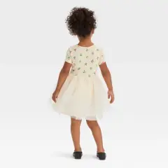 Toddler Girls' Floral Short Sleeve Knit Tulle Dress - Cat & Jack&trade; Off-White