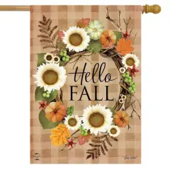Hello Fall Wreath Double Sided House Flag 40" x 28" Briarwood Lane