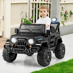Costway 12V Kids Ride on Truck Car w/Remote Control, Threaded Wheels 3 Speeds LED Lights