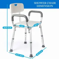 Whizmax Shower Chair Seat with Padded Armrests for Bathtub Slip Resistant Shower Seat Adjustable Height Shower Chair 350 lb Capacity