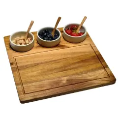 Picnic at Ascot  Acacia Cheese & Charcuterie Board with Ceramic Dip Bowls