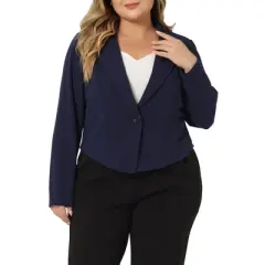 Agnes Orinda Women's Plus Size V Neck Button Notch Panel Formal Office Cropped Blazers