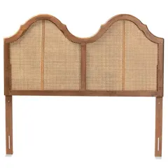 Hazel Vintage Wood and Synthetic Rattan Arched Headboard Walnut - Baxton Studio