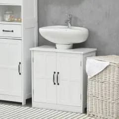 kleankin Pedestal Under-Sink Cabinet, Bathroom Storage Unit with Double Doors and Adjustable Shelf, White