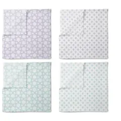Bacati - Petals/Floral  Muslin Swaddling Blankets set of 4 Aqua/Lilac