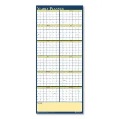Recycled Reversible Yearly Wall Planner, 60 x 26, White/Blue/Yellow Sheets, 12-Month (Jan to Dec): 2026