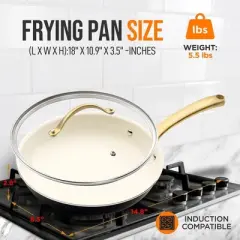 NutriChef 10&rdquo; Fry Pan With Lid - Medium Skillet Nonstick Frying Pan with Golden Titanium Coated Silicone Handle