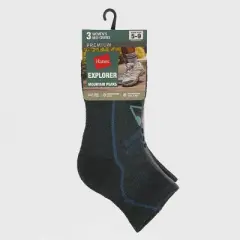 Hanes Explorer Mountain Peak 3pk Mid Crew Socks - Black/Pink 5-9