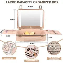 Lycvki Pink Travel Makeup Train Case Cosmetic Organizer with Mirror for Girls