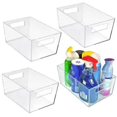 Azar Displays Large Organizer Storage Tote Bin with Handle 11.25"W x 7.5"D x 5"H, 4-Pack