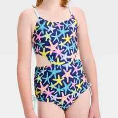 Girls' Starfish Party Printed One Piece Swimsuit - Cat & Jack&trade; Navy Blue
