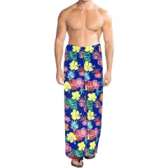 LA LEELA Men's Vacation Beachwear Lava Lava Sarongs Swimwear Cover Up Summer Long Holidays Wrap Vacation Pareo For Men One Size Blue, Floral