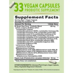 Raw Flora Probiotic with Prebiotics | 40 Billion CFU | 33 Vegan Capsules | by Nature's Truth