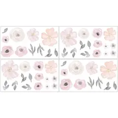 Sweet Jojo Designs Girl Wall Decal Stickers Art Nursery D&eacute;cor Watercolor Floral Pink and Grey 4pc
