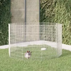 vidaXL Free Range Animal Enclosure - Rabbit Hutch 10-Panel Cage 21.3"x39.4" Iron - DIY Customizable Pet Playpen, Silver