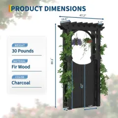 Outdoor Wood Garden Arbor with Gate, Wooden Arch Trellis for Climbing Planting Plant Stand, Yard, Garden Decor